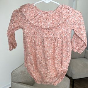 Pink floral ruffle long sleeve baby onesie